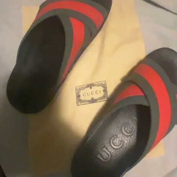 Gucci Kids Red and Black Slide Sandals